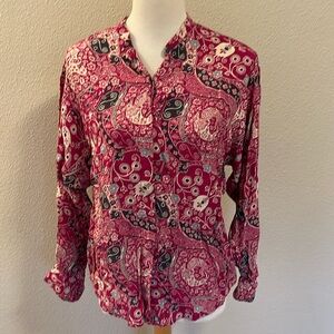 Isabel Etoile Marant Size 34 Magenta with Navy Floral Button-Down Shirt
